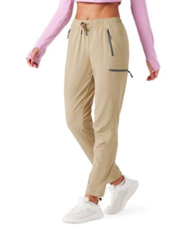 Women's Hiking Cargo Pants Outdoor Lightweight Quick Dry Water Resistant UPF 50+ Capris Pants with Zipper Pockets Medium Khaki