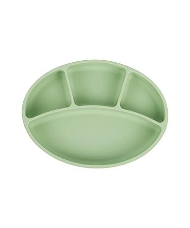 Baby & Toddler Oval Silicone suction Plate - 4 Divisions  BPA Free  PAQ Lifestyle (Olive Green)