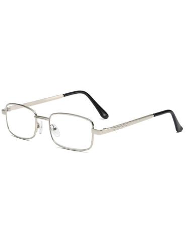 Eyglajdd Metal Rectangle Reading Glasses for Men Women Reading Aid 1 Pack Unisex Glasses Visual Aid Glasses Scratch Resistant Silver 2.0 x