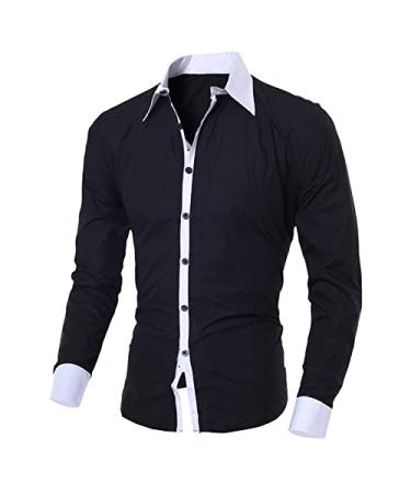 Mens Casual Button Down Shirts Graphic Long Sleeve T-Shirts Plus Size Regular Fit Dress Shirt Funny Printed Beach Tops C-black XX-Large
