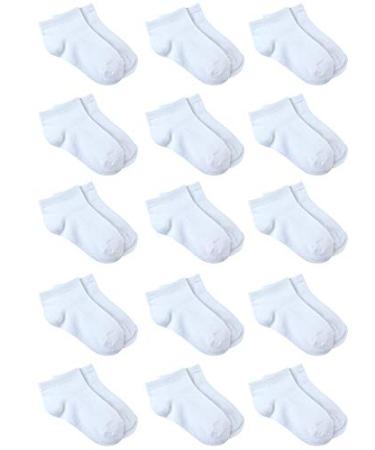 Cooraby 15 Pack Kids' Half Cushion Low Cut Athletic Ankle Socks Boys Girls Ankle Socks White 8-10 Years