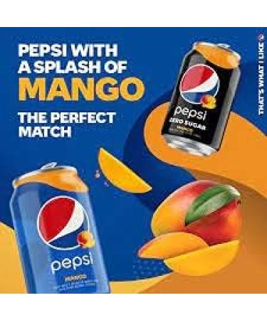 Pepsi Mango Soda Cans Artificial Mango Flavor Soda Pop Fridge Pack Sparkling beverage -Carbonated Soft Drink with Caffeine-12 FL Oz (Pack of 12) - Buy Online on GoSupps.com