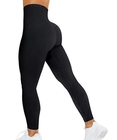 HIGORUN Women Seamless Leggings Smile Contour High Waist Workout Gym Yoga Pants #4 Black Medium