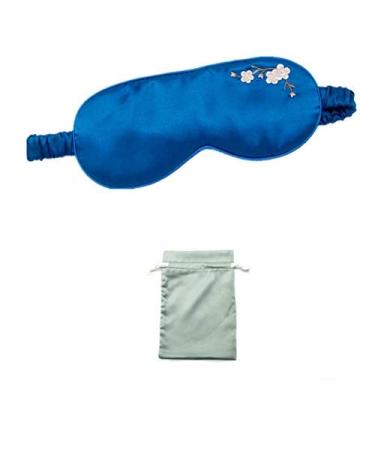 ROSEWARD 100% 19 Momme Pure Mulberry Silk Sleep Mask Blindfold with Handmade Classy Stylish Embroidery and Pure Silk Elastic Strap-Peacock Blue