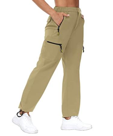 VVK Women's Hiking Cargo Pants Lightweight Quick Dry Outdoor Athletic Pants Camping Climbing Golf Zipper Pockets Khaki Medium