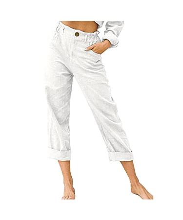 beshionljs Womens Casual Pants Loose Straight Leg Lounge Drawstring Elastic High Waist Comfy Running Sweatpants with Pockets White-13 X-Large