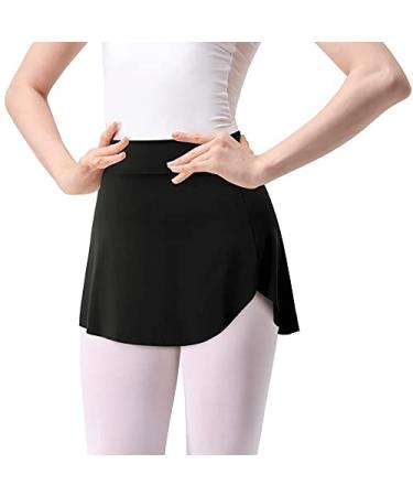Monbessi Ballet Skirt Women Pull on Elastic Waist Wrap Dance Skirt for Girls Black Small