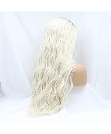 Xiweiya Long Curly Blonde Wig | Platinum Synthetic Lace Front with Dark Roots | 61 cm Heat-Resistant Wigs for Women - Buy Online on GoSupps.com