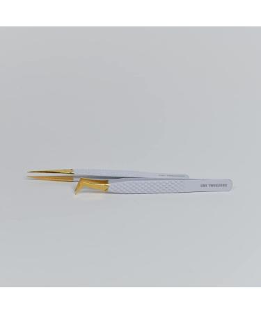2pcs White Gold Pointed Eyelash Tweezers for Lash Extension - Stainless Steel Precision Tweezers for Volume and Classic Lashes - False Eyelash Extension Kit - Buy Online on GoSupps.com