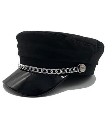 Willheoy Newsboy Hats for Women Men Beret Cap Baker Boy Fiddler Cap Cabbie Paperboy Sailor Hat Black 2# 7-7 1/4