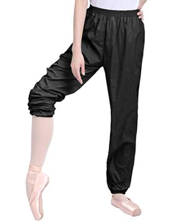 Daydance Teen Girls Women Ballet Ripstop Pants Lightweight Intensity Nylon Perspiration Trousers for Dance Black X-Large