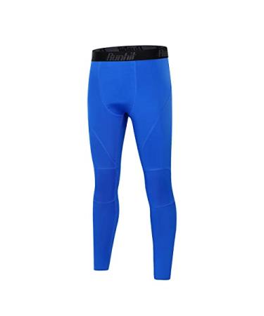 Runhit Boys Compression Leggings,Athletic Tights Basketball Compression Pants,Youth Boys Base Layer Pants Sports Legging Blue Large