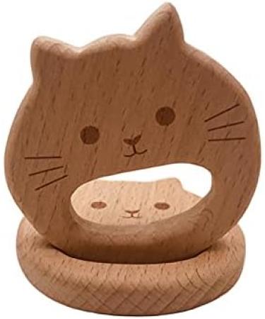 Wendysun 5pcs Cartoon Wood Teether Set - Natural Animal Cat Head Shape for Baby Teething - Beech DIY Pendant Toy - Buy Online on GoSupps.com
