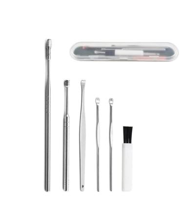 6Pcs Ear Wax Pickers Stainless Steel Earpick Wax Remover Curette Ear Pick Cleaner Ear Cleaner Spoon Care Ear Clean Tool - (Color: Silver)