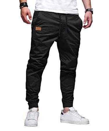 JMIERR Mens Casual Joggers Pants - Cotton Drawstring Chino Cargo Pants Hiking Outdoor Twill Track Jogging Sweatpants Pants Large A Black