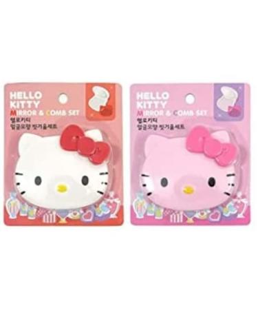 Sanrio Hello Kitty Die-Cut Compact Travel Handy Mirror Comb Set 1pc (Pink or Red) (Pink)