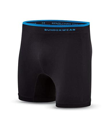 Runderwear Men's Anti-Chafing Boxers (5" inch) - lightweight, breathable, moisture-wicking sports and running underwear Small Black/Cyan