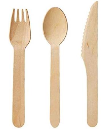 300 Pack Disposable Wooden Cutlery Set - 100 Spoons 100 Forks 100 Knives All Natural Compostable Cutlery Set - Buy Online on GoSupps.com