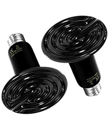 100W 2PACK Black Ceramic Heat Lamp Bulb Infrared Reptile Heat Emitter Bulbs Heater Lamp for Pet Brooder Coop Chicken Lizard Bearded Dragon Turtle Snake Aquarium No Light No Harm (100W-2PCS)