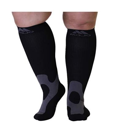 Mojo Compression Socks Unisex Wide Calf Compression Socks, Plus Size Compression Socks (20-30mmHg) for Varicose Veins, Wide Calves - Compression Stockings, 7 Colors, 10 Sizes 4X-Large Black