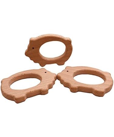 Wendysun 5pcs Natural Cartoon Wood Teether Set for Baby Teething - Pig Shape DIY Pendant Toy - Buy Online on GoSupps.com