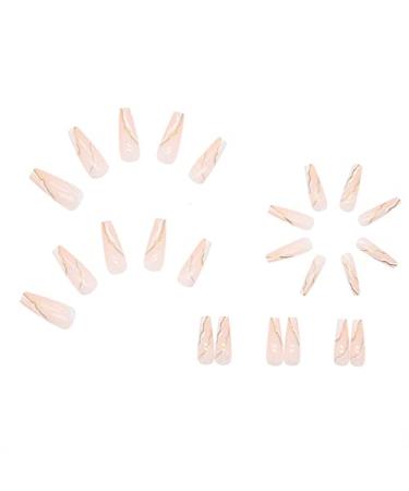 Long Coffin Fake Nails - Nude with Golden Fissure Design - Glossy Stick-On Nails for Women - Buy Online on GoSupps.com