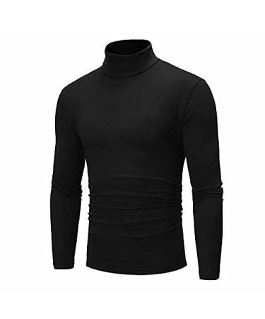 Men's Casual Lightweight Top Turtleneck T-Shirt Long Sleeve Underwear Winter Basic Pullover Slim Soft Comfy Stretch Shirts Black Medium