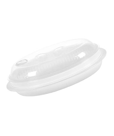 Cabilock 1pc Steamer Dumpling Container with Lid Microwave Cooking Pot Fish Steaming Holder Microwave Cookware Oval Fish Pan Microwave Containers Food Grade Pp Rice Microwave Dish White White 32.7x18.6cm