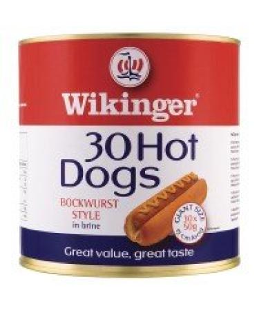 Wikinger 30 Hot Dogs Beechwood Smoked Bockwurst Style in Brine 3000g