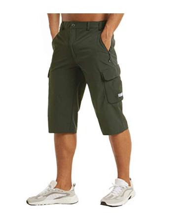 MAGCOMSEN Men's Workout Gym Shorts Quick Dry 3/4 Capri Pants Zipper Pockets Hiking Athletic Running Shorts Green 36