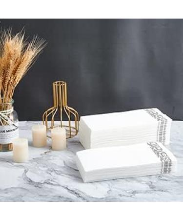 LEKOCH 100 PCs Premium White & Gray Disposable Napkins - Air Laid Fabric for Weddings 43x30 cm - Elegant Gray Design - Buy Online on GoSupps.com