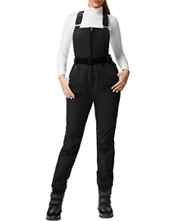 JACK SMITH Women's Snow Ski Pants Insulated Waterproof Ski Bib Overalls Winter Snowboarding Pants Black Large