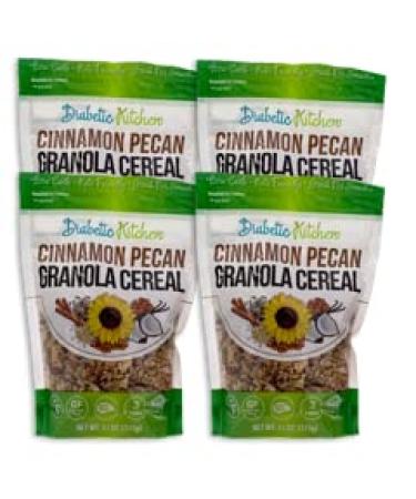 Diabetic Kitchen Cinnamon Pecan Granola Cereal - Low Carb Snacks & Breakfast Food w/ No Added Sugar - Keto Friendly, 3 Net Carbs & Gluten-Free (4 Pack) Cinnamon Pecan (4 Pack)