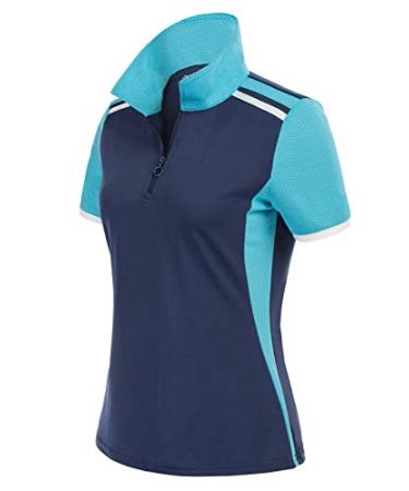 JACK SMITH Womens Short Sleeve Golf Shirts Dry Fit Moisture Wicking Polo Shirts Navy + Blue Large