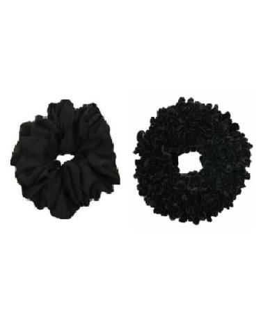 NEEDS & WANTS Plain Black Chiffon Scrunchie & Velvet Khaleeji Elasticated Hair Bobble Bun Under Hijab Volumiser Chiffon Jumbo Hair Scrunchies For Hair Ponytail Holder Elastic Oversized Scrunchy Hair