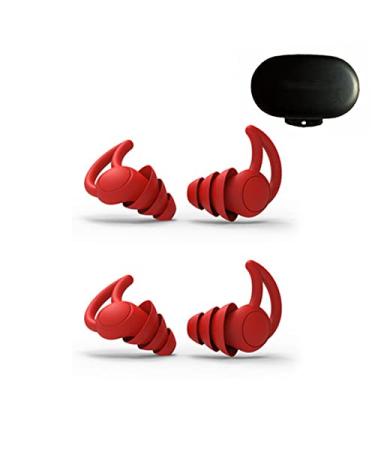 2 Pairs Earplugs For Sleep Noise Reduction - Reusable Comfortable Silicone Ear Plugs for Sleep Noise Canceling or Swimming airplane Travel with storage case (2 Pairs Red)