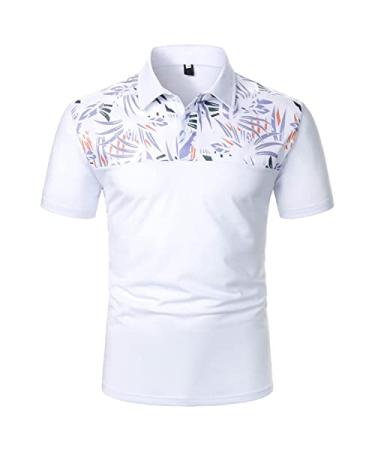 Polo Shirts for Men Dry Fit,Fashion Polo Shirts Short Sleeves Collared T Shirt Color Block Sports Golf Polos Z01-white-1 Large