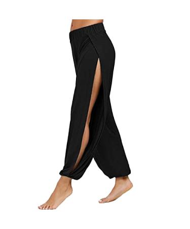 High Slit Harem Pants for Women Hippie Harem Yoga Pants Trousers Split Baggy Comfy Solid Color Flowy Pants Black X-Large