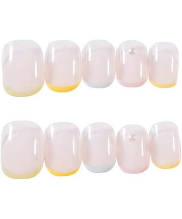 Short Square Shape Press on Nails 24 PCS Artificial Fake Nails with Pearl Decoration Design Full Cover French False Nails for Women and Girls Nail 18 - Buy Online on GoSupps.com