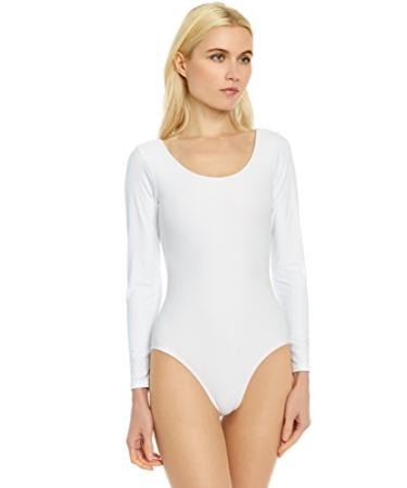 Leveret Women's Leotard Basic Long Sleeve Ballet Dance Leotard Variety of Colors (Size XSmall-XLarge) X-Small White