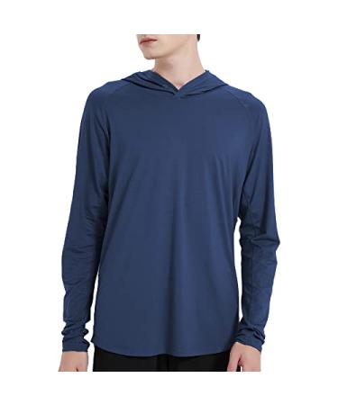 netdraw Men's Ultra-Soft Bamboo Hoodie Shirt UPF 50+ Sun Protection Long Sleeve Lightweight SPF Fishing Hiking UV Shirt Large Pacific Blue