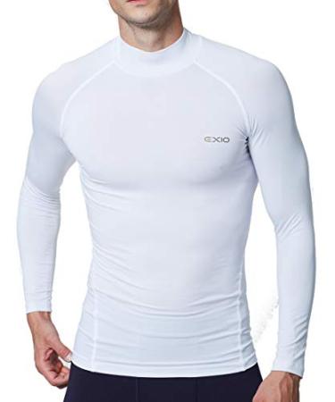 EXIO Mens Mock Compression Baselayer Top Cool Dry Long-Sleeve Shirt EX-T02 Medium Tall Ext02-wh
