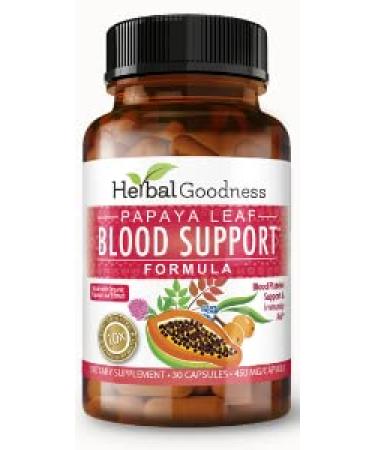 Papaya Leaf Blood Support Capsules - Blood Platelet Bone Marrow Immune Support - Blood Cleanse Detox Formula - Herbal Remedy - 30/450mg Veggie Capsules -Made in USA -Herbal Goodness 30 Count (Pack of 1)
