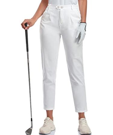 Women's Golf Pants Slim Fit Stretch Ladies Workout Yoga Dress Pants Casual Work Golf Clothes Apparel Pockets Bright White Large