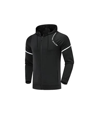 MAXERIA Athletic Zip Up Hoodie Running Jacket for Men Dry Fit Workout Jacket Men's Fashion Reflective Jacket Black Medium