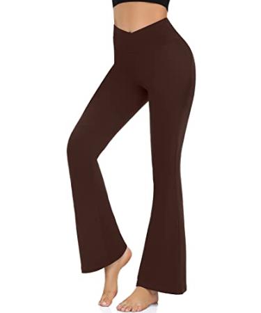 Womens Bootcut Yoga Pants - Flare Leggings for Women High Waisted Crossover Workout Lounge Bell Bottom Jazz Dress Pants Small 1 Brown
