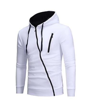 LIUEONG Zip Up Hoodies for Men Fashion Contrast Color Sports Hoodie Casual Slim fit Long Sleeve Coat with Pocket Activewear 3X-Large White
