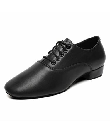 Men's Ballroom Dance Shoes Black Leather Sole Tango Salsa Latin Character Shoe 10.5 Black