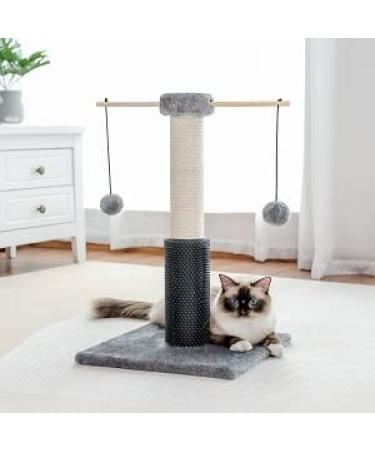 PEQULTI Cat Scratching Post with Sisal Rope, Brush, and Pompom - Grey - Buy Online on GoSupps.com