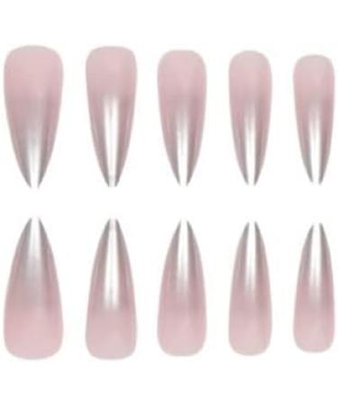 Justotry 24 Pcs Pearl Stiletto Fake Nails - Gradient Grey French Press on Nails for Women - Acrylic Extra Long False Nails with Glue - Nail Art - Buy Online on GoSupps.com